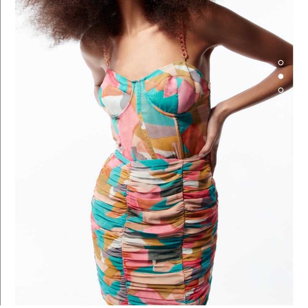 ZARA Chain Strap Multicolored Printed Dress - Picture 9 of 13